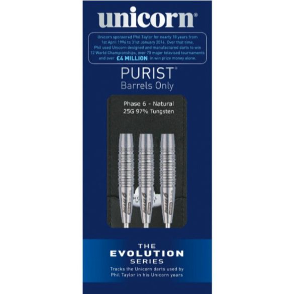 Šípky Unicorn steel EVO Purist Phase 6 25g, 97% wolfram