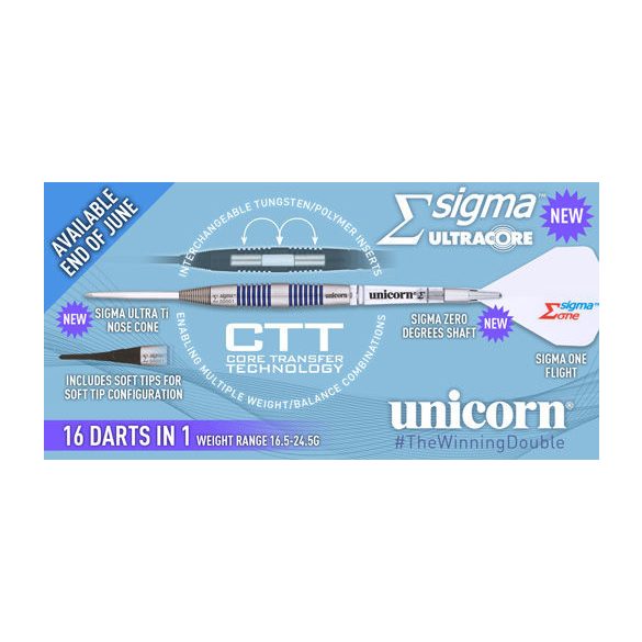 Šípky Unicorn steel/soft sigma ultracore 16.5-24.5g, 95% wolfram