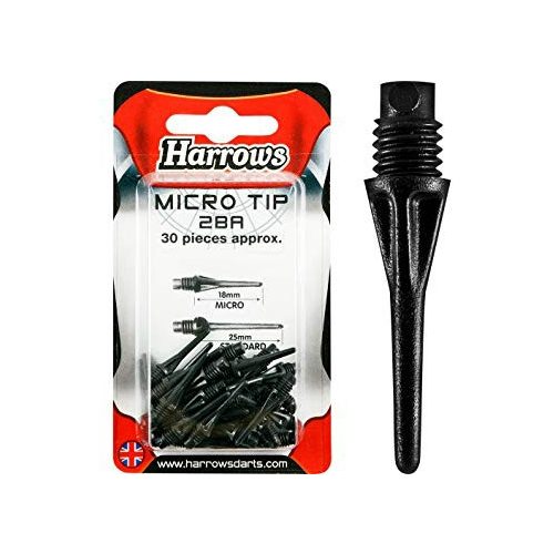 Hroty na šípky Harrows soft Micro, plastové, čierne 30 ks/bal, 18mm, závit 2BA