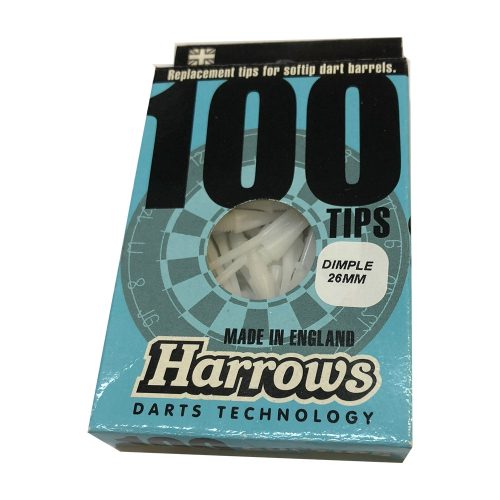 Hroty na šípky Harrows Dimple soft 26mm, plastové biele 100 ks/bal, závit 2BA