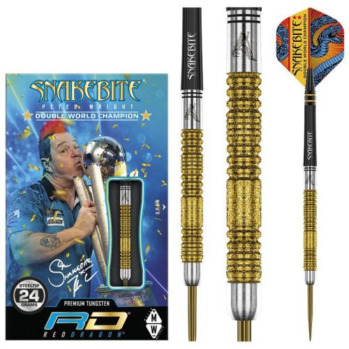 Šípky Red Dragon steel Peter Wright Double World Champion Gold Plus 24g, 90% wolfram